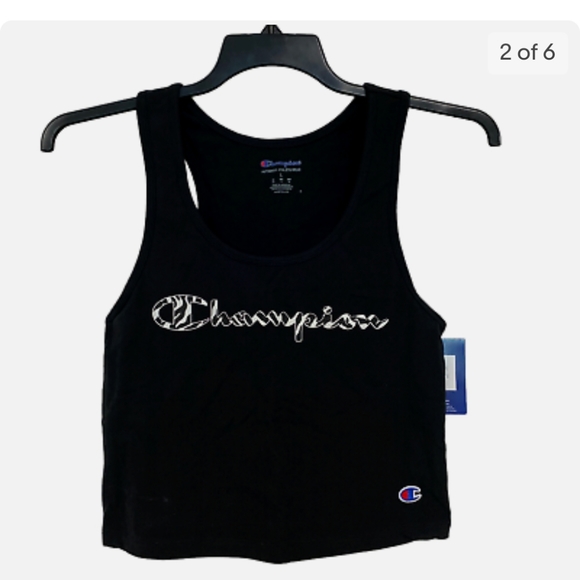 Champion Womens Black Authentic Zebra Logo Cropped Racerback Tank Top, Size XS - Picture 4 of 5